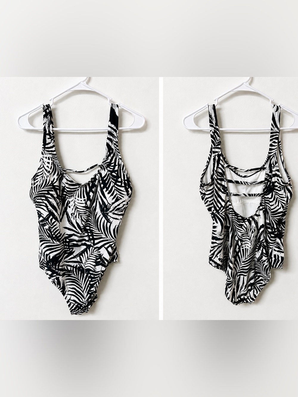 OP Black & White Palm-Print Scoop Back Bodysuit